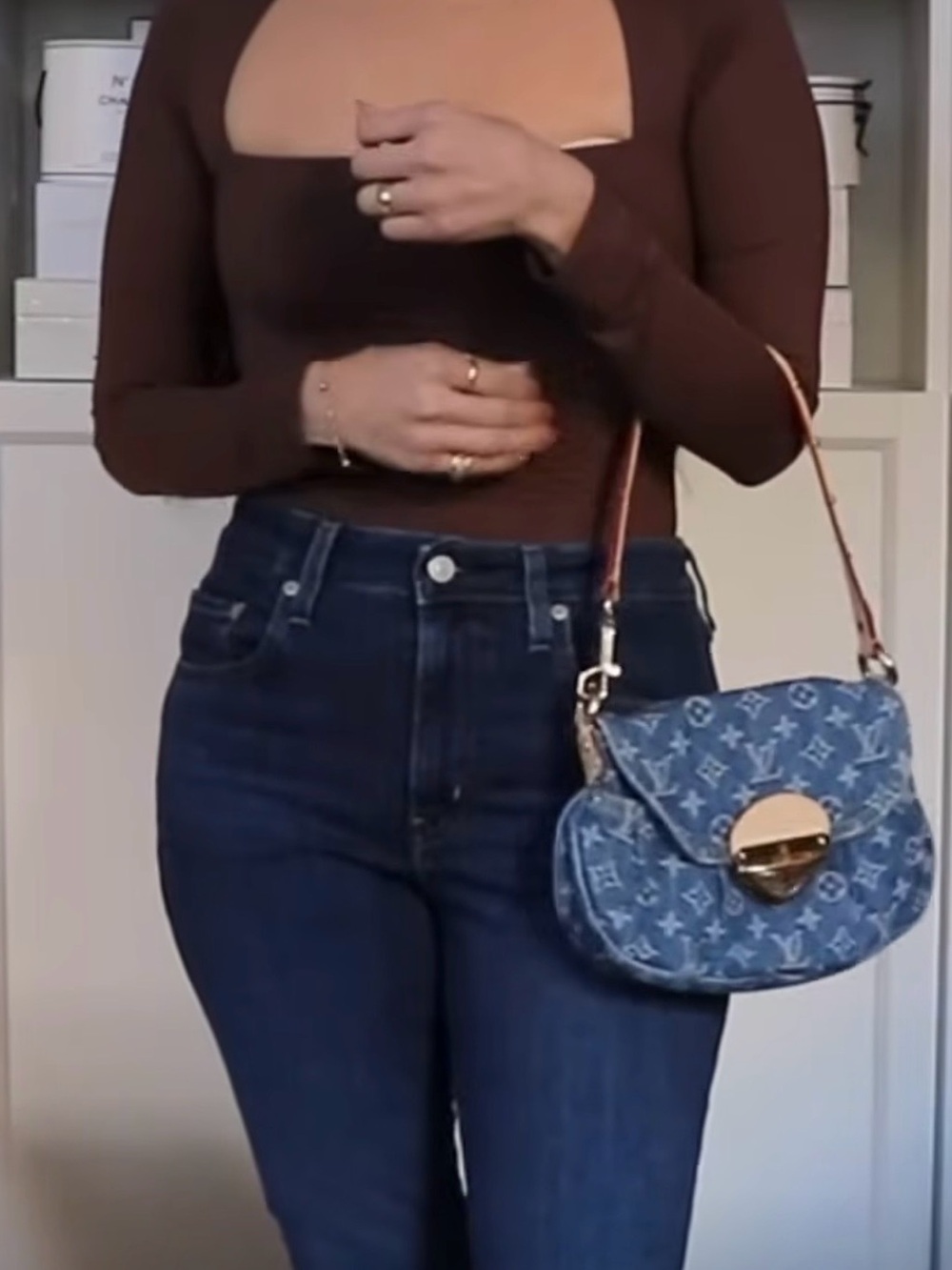 Louis Vuitton Blue Denim Monogram Canvas Mini Bag with Tan Leather Trim - Picture 5 of 11